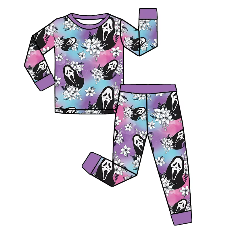 Long sleeves tie dye scream floral girls Halloween pajamas