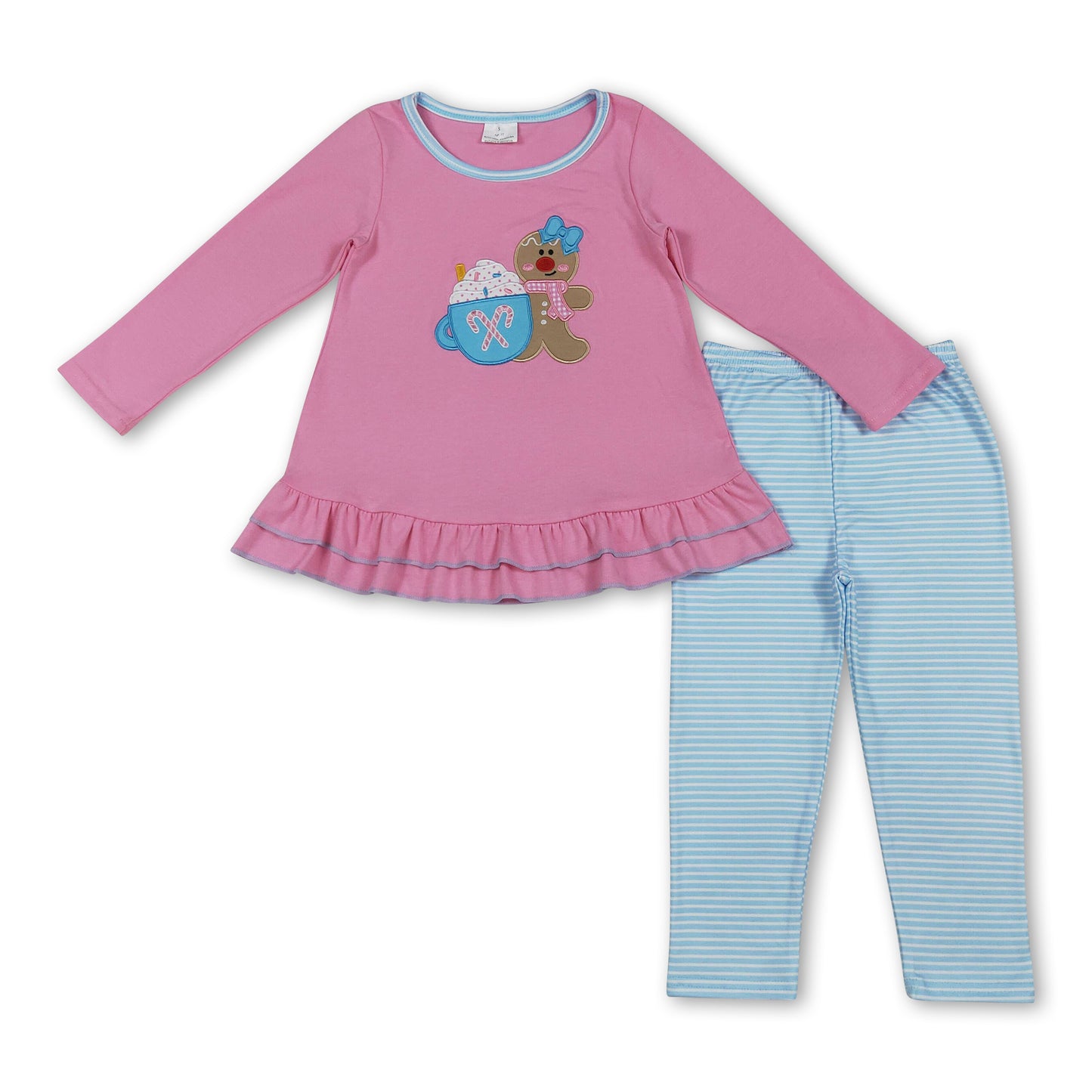 Gingerbread milk pink top leggings girls Christmas clothes