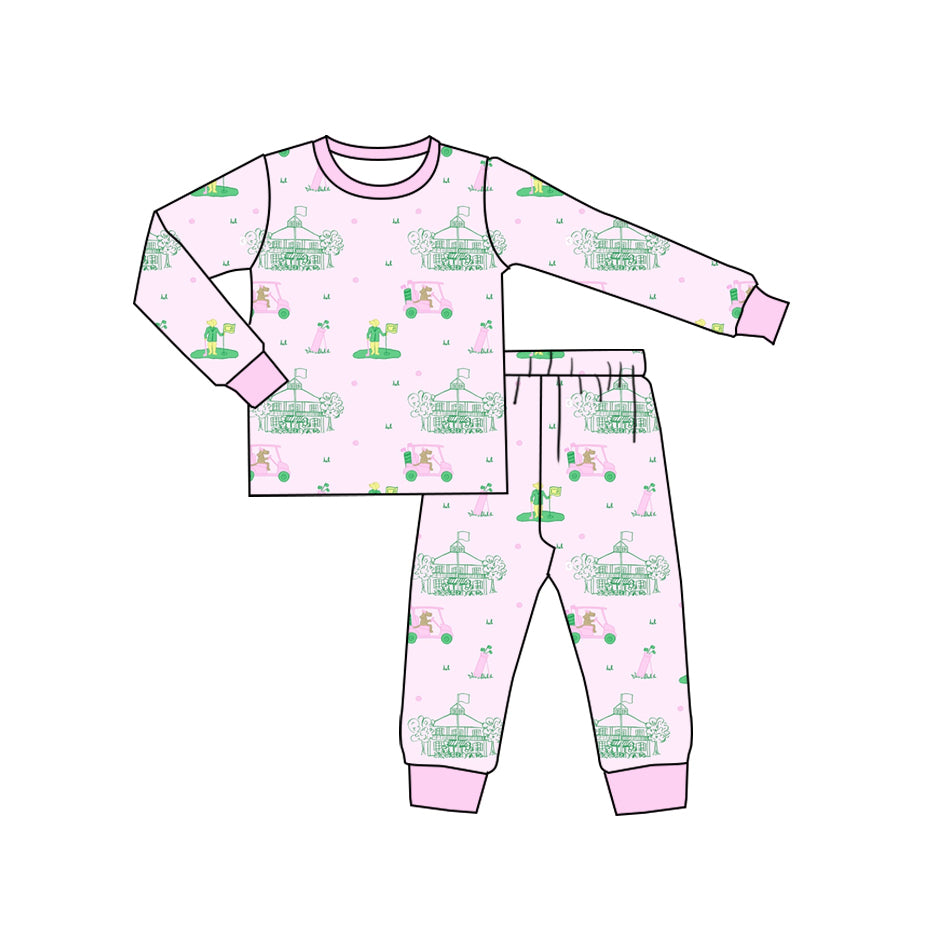 Pink long sleeves golf baby girls pajamas