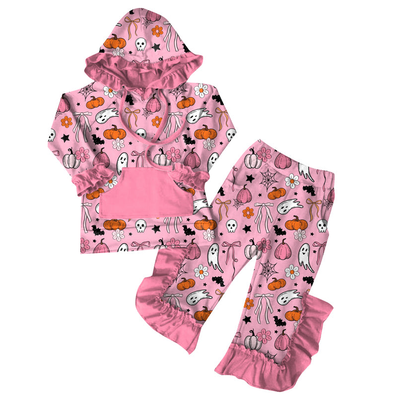 Pink bow pumpkin ghost hoodie pants girls Halloween clothes
