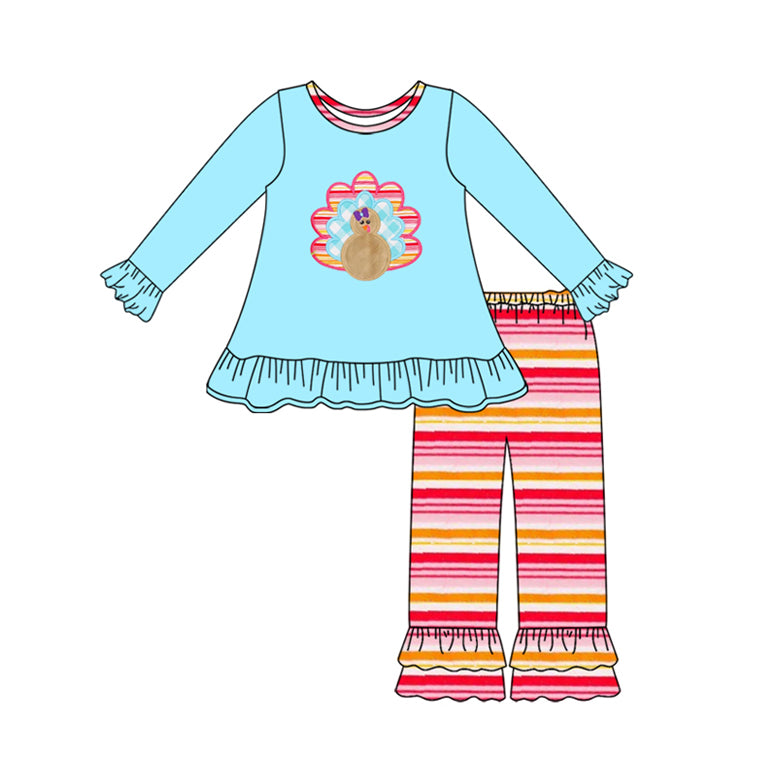 Turkey top stripe ruffle pants girls Thanksgiving clothes