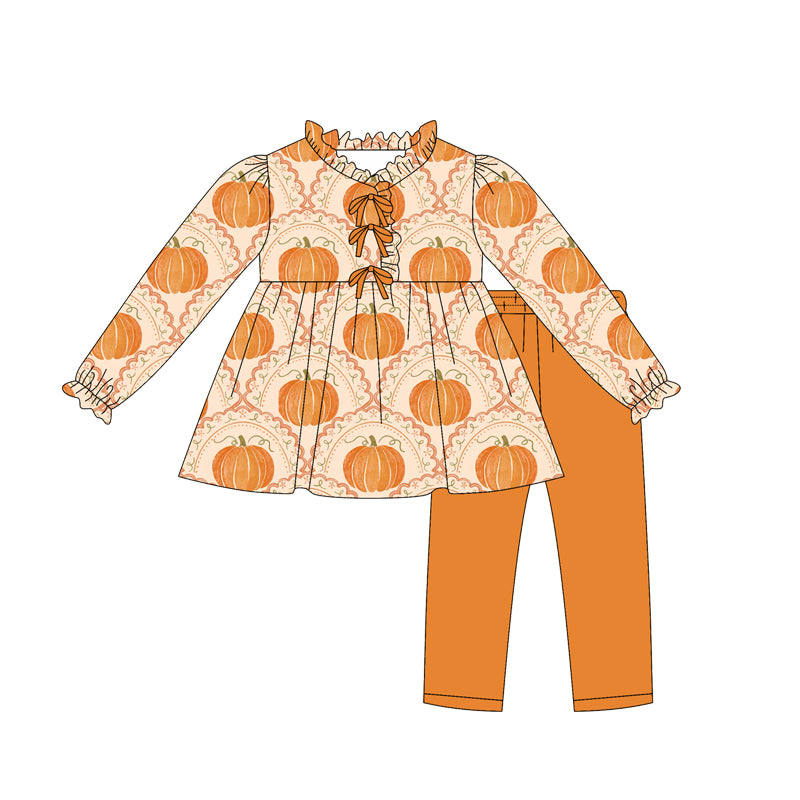 Long sleeves pumpkin tunic leggings girls fall clothes