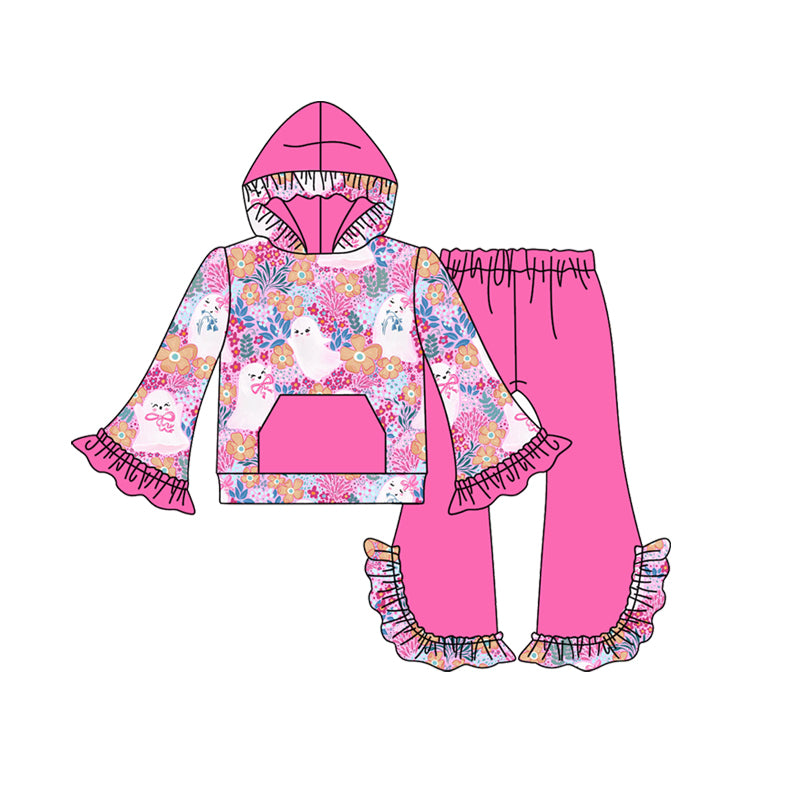 Pink bow ghost hoodie ruffle pants girls Halloween clothes