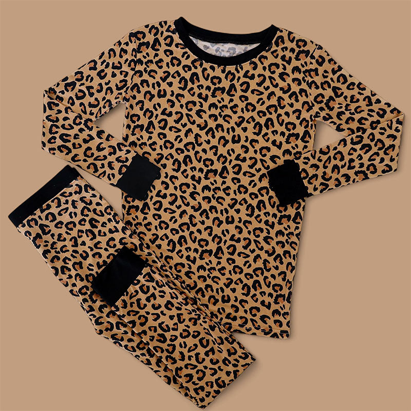 Long sleeves leopard baby kids pajamas