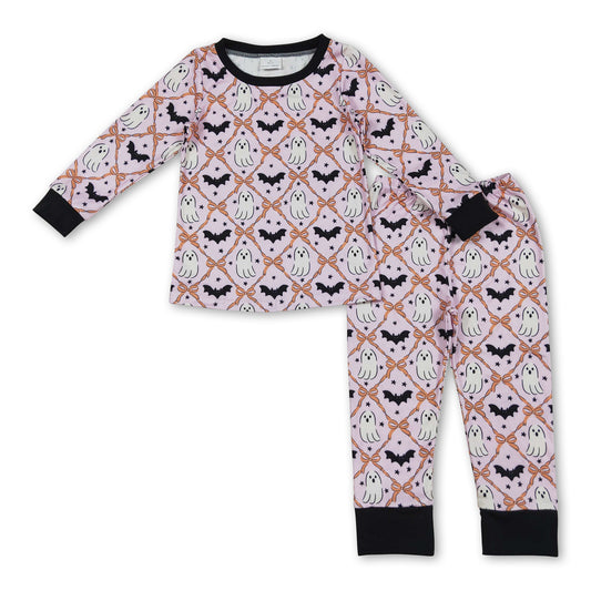 Long sleeves ghost bat bow baby girls Halloween pajamas