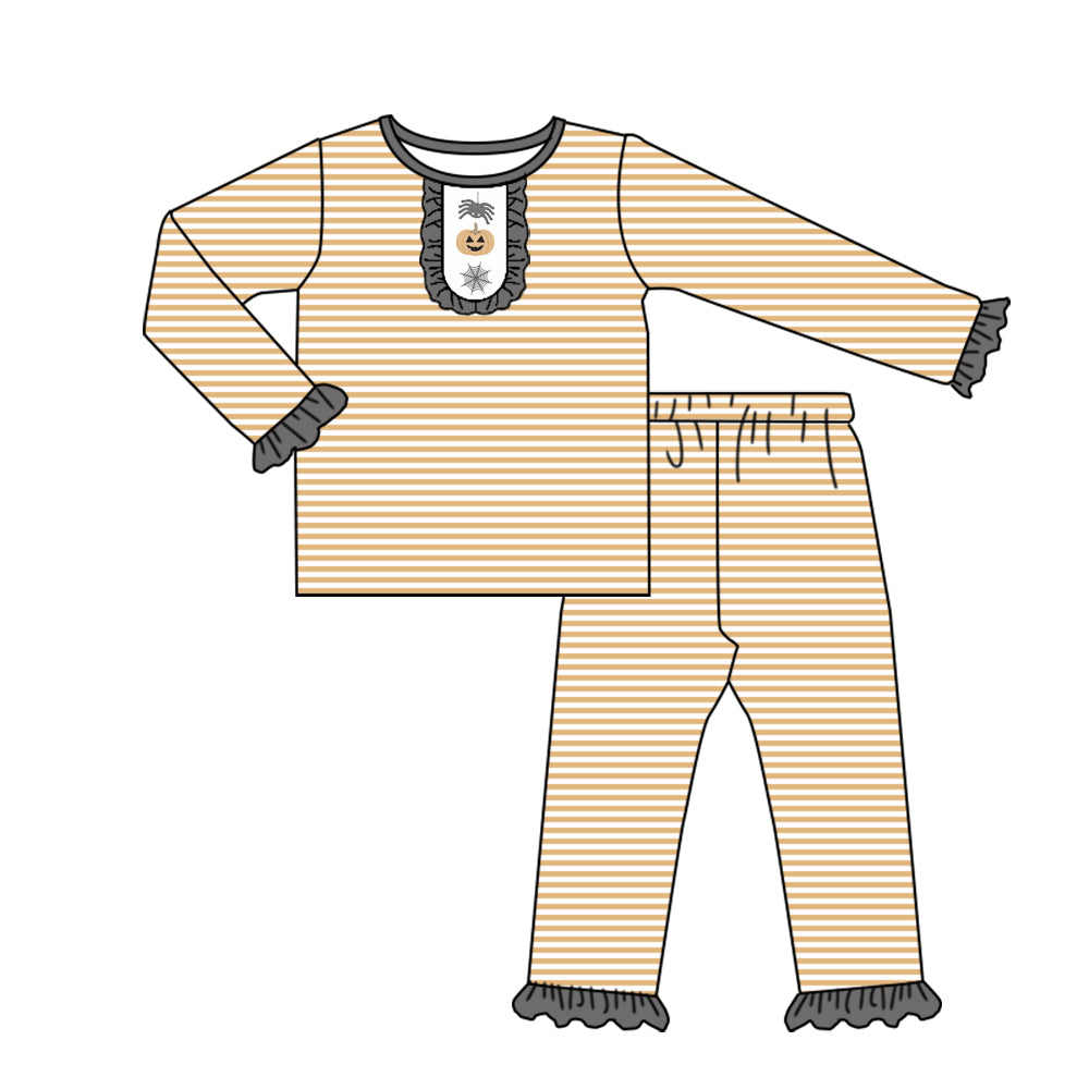 Stripe spider pumpkin tractor kids girls Halloween pajamas