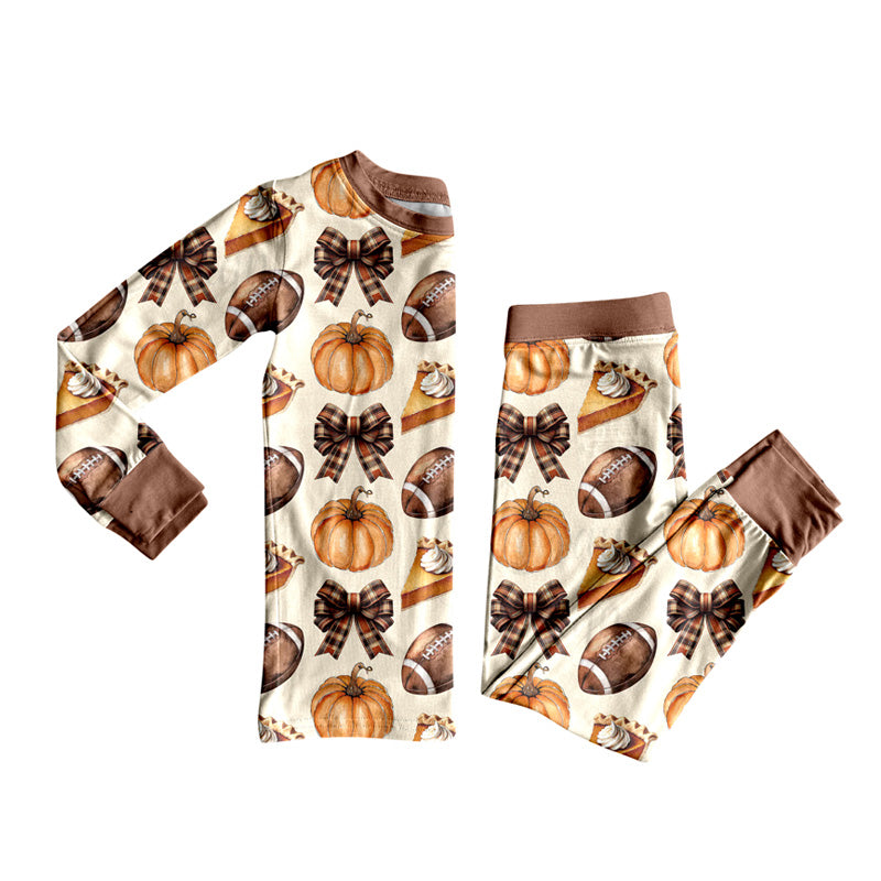 Pumpkin pie bow kids girls Thanksgiving day pajamas