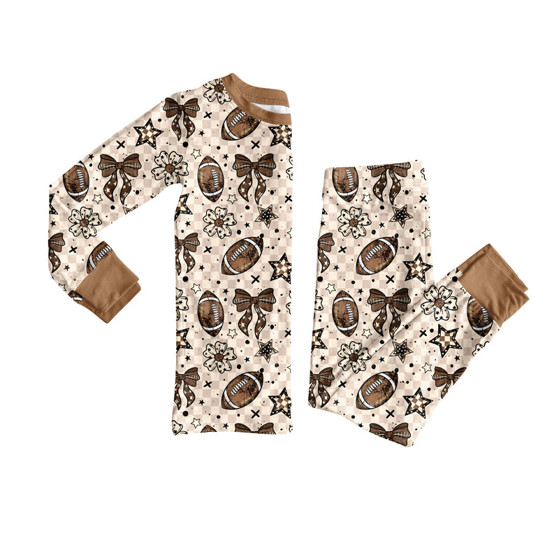 Long sleeves football bow floral baby girls pajamas