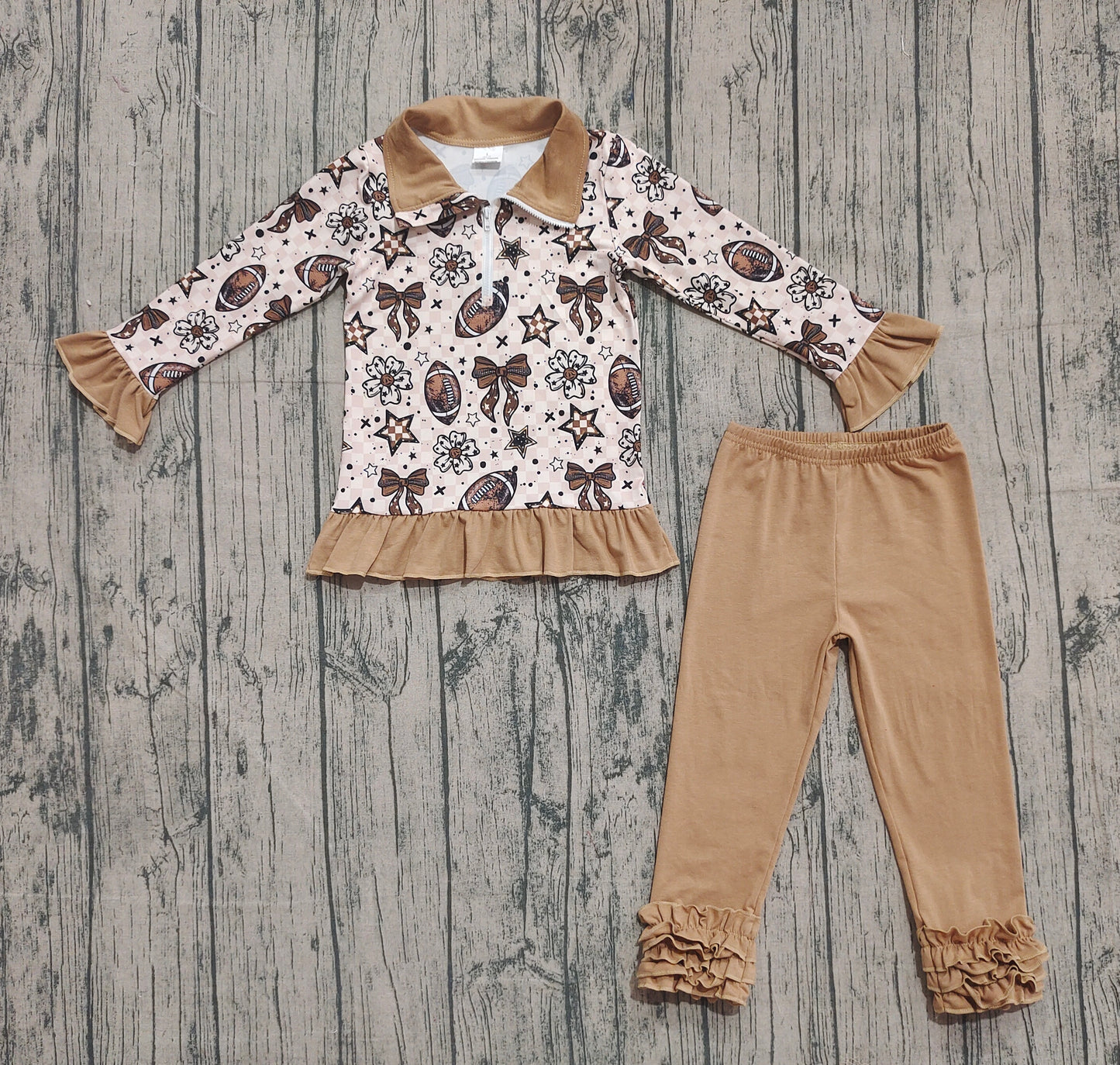 Football bow floral zip pullover leggings kids girls clothes