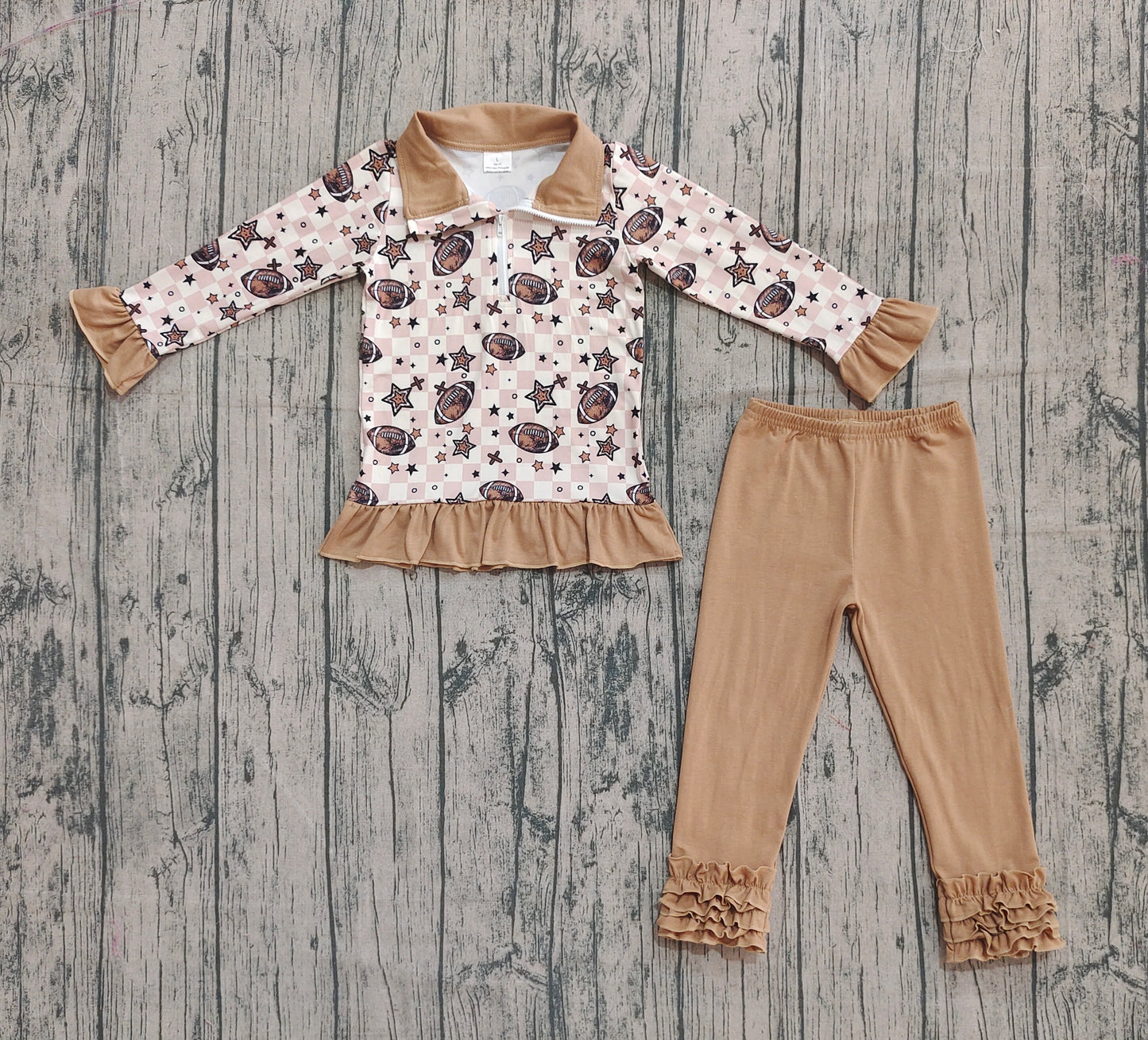 Football bow floral zip pullover leggings kids girls clothes