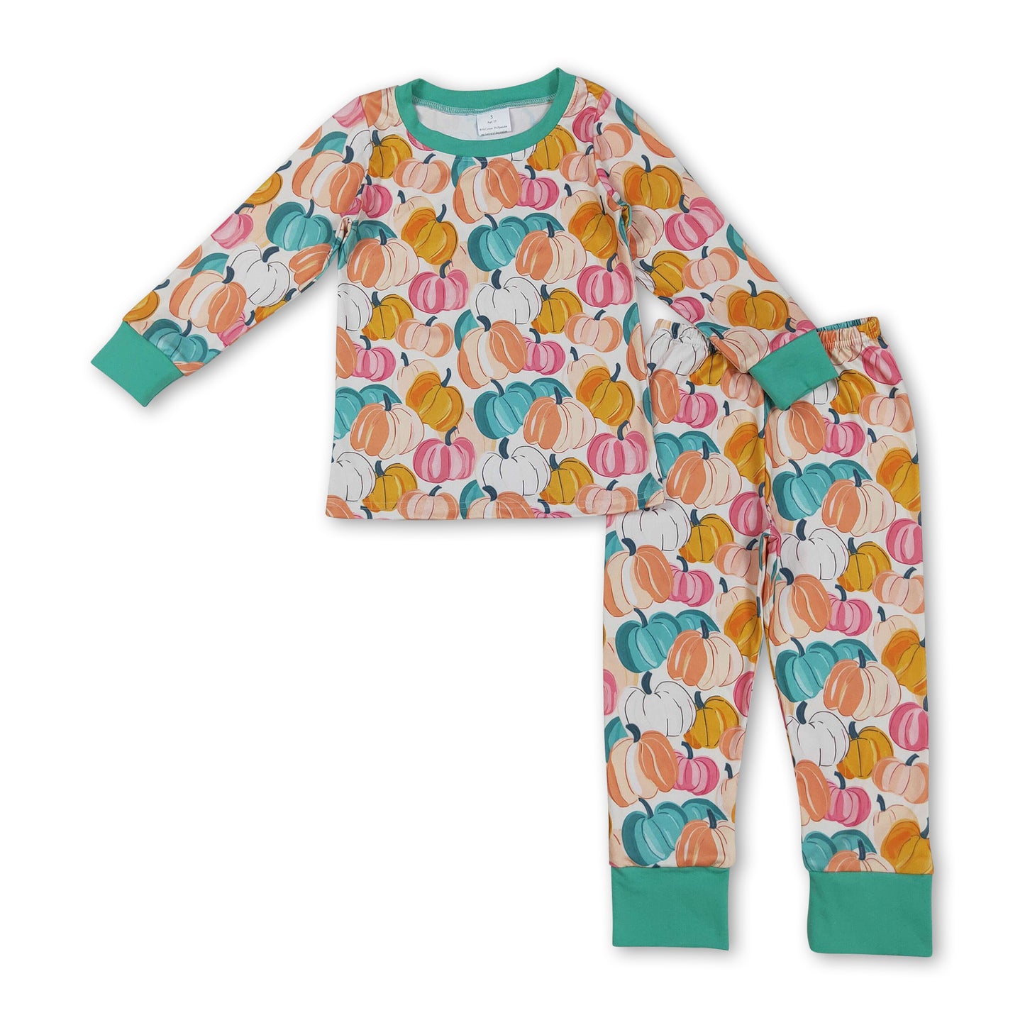 Long sleeves colorful pumpkin kids girls fall pajamas