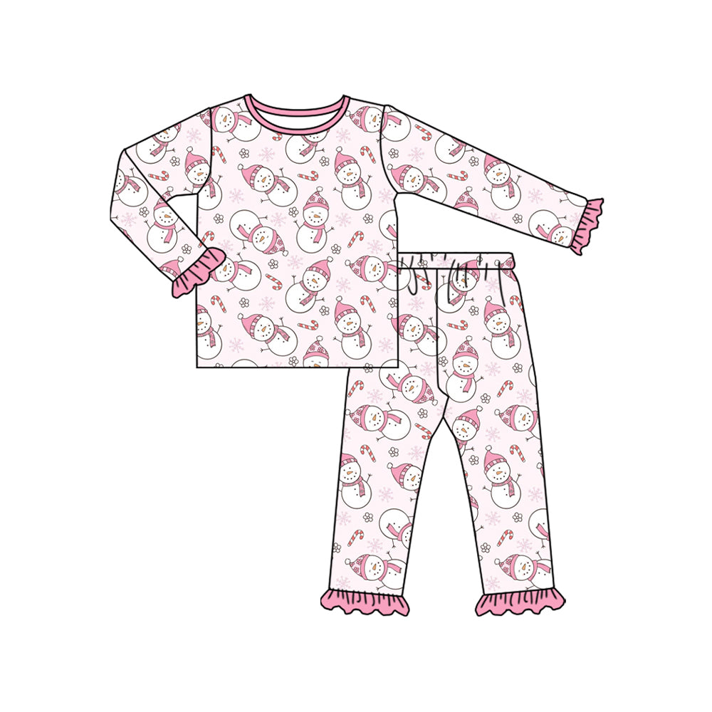 Pink snowman candy cane kids girls Christmas pajamas