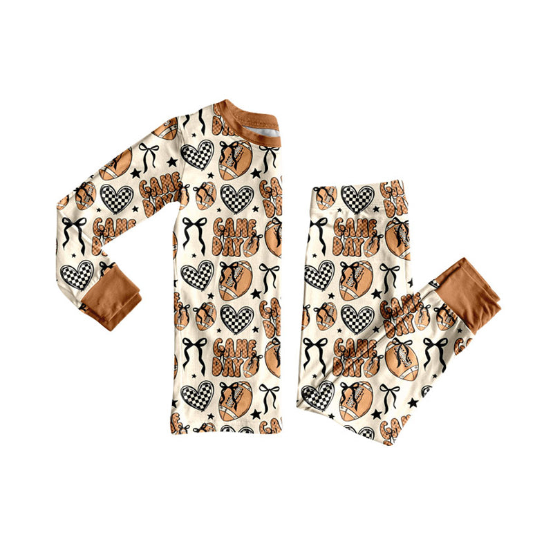 Plaid heart game day bow football kids girls pajamas