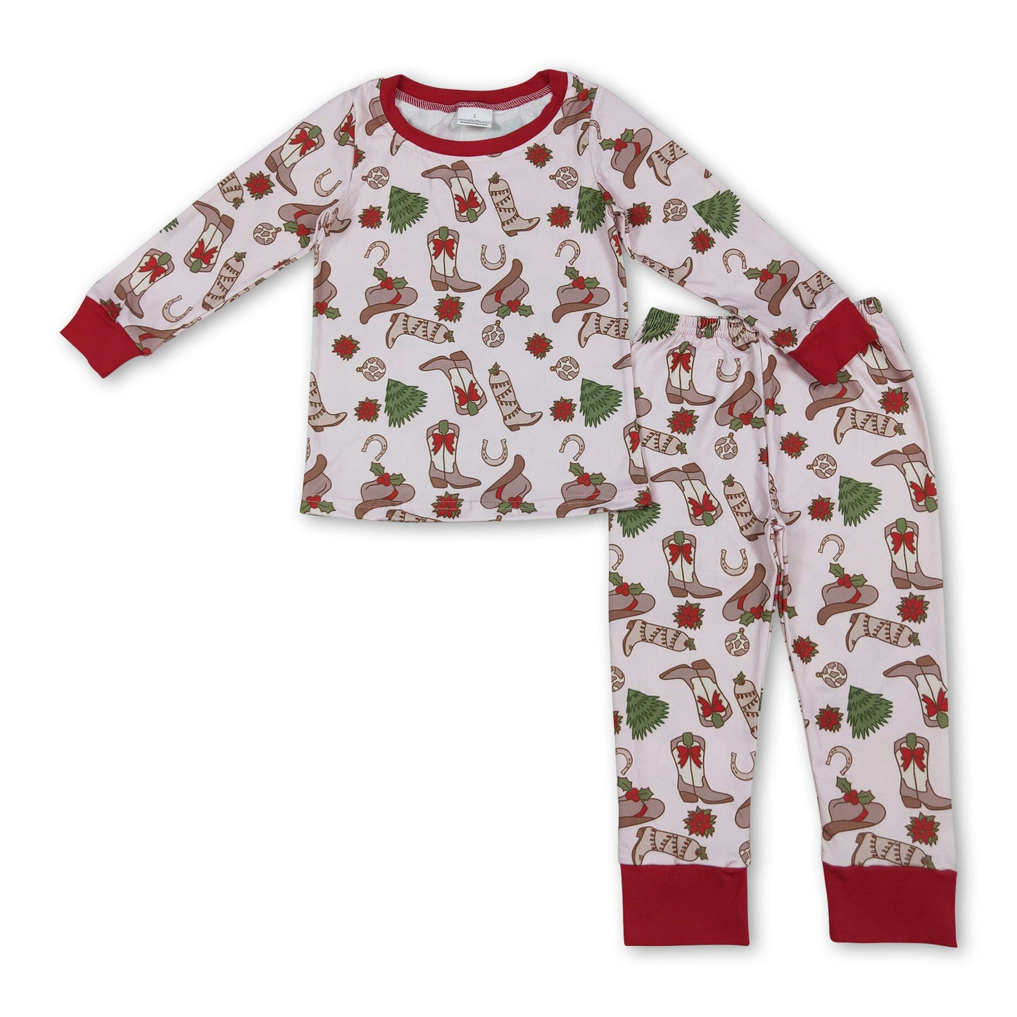 Long sleeves Christmas tree bow boots girls pajamas