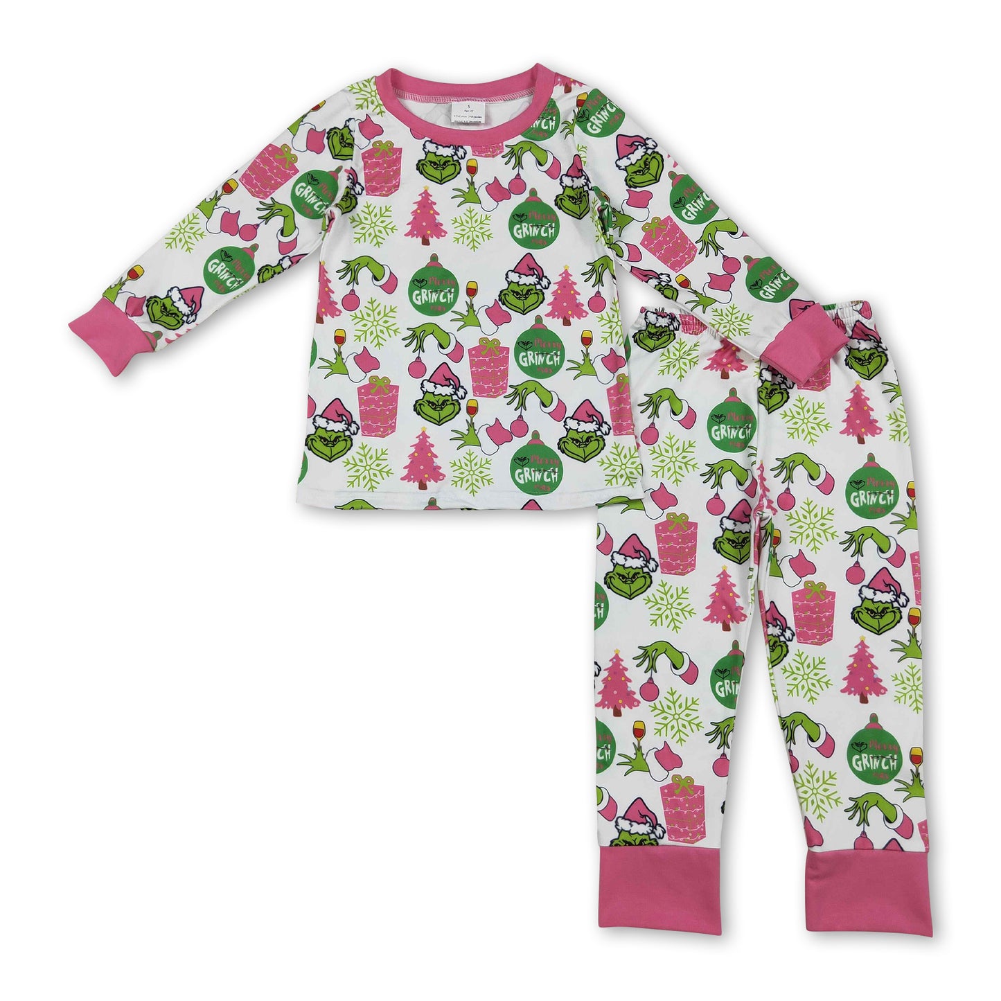 Long sleeves gift green face kids girls Christmas pajamas