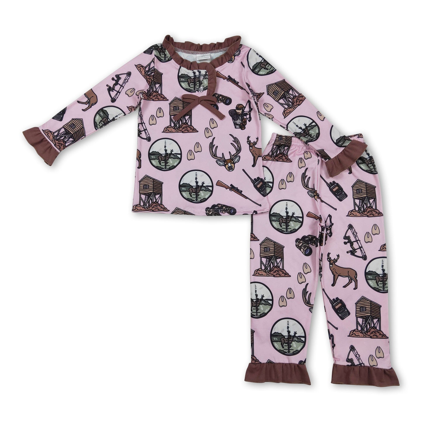 Pink long sleeves hunting deer kids girls pajamas