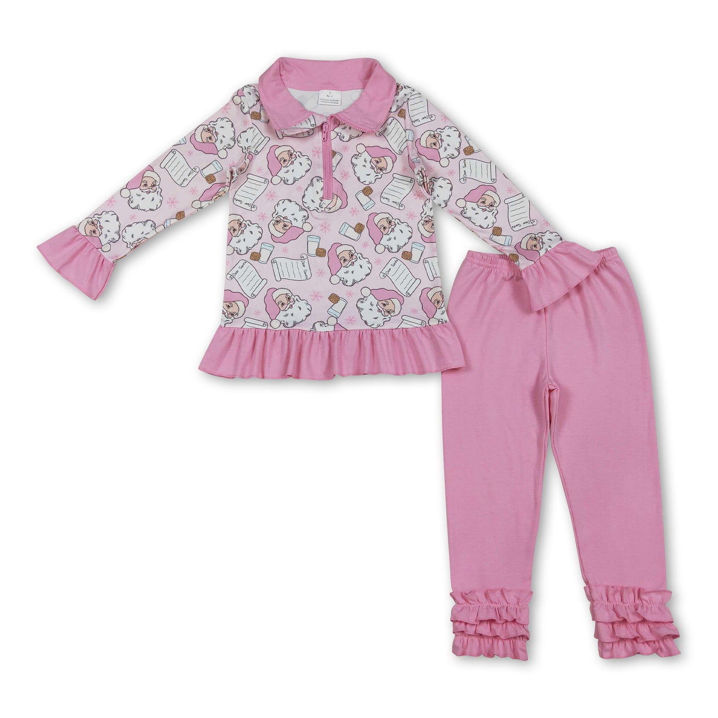 Pink santa milk cookie pullover leggings girls Christmas set