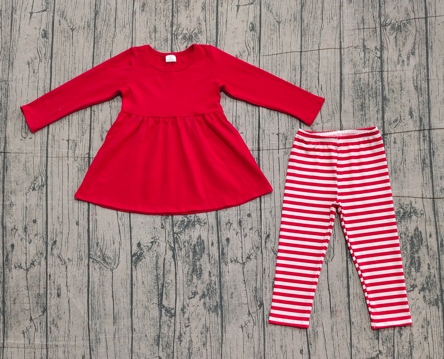 Red long sleeves tunic stripe leggings girls outfits