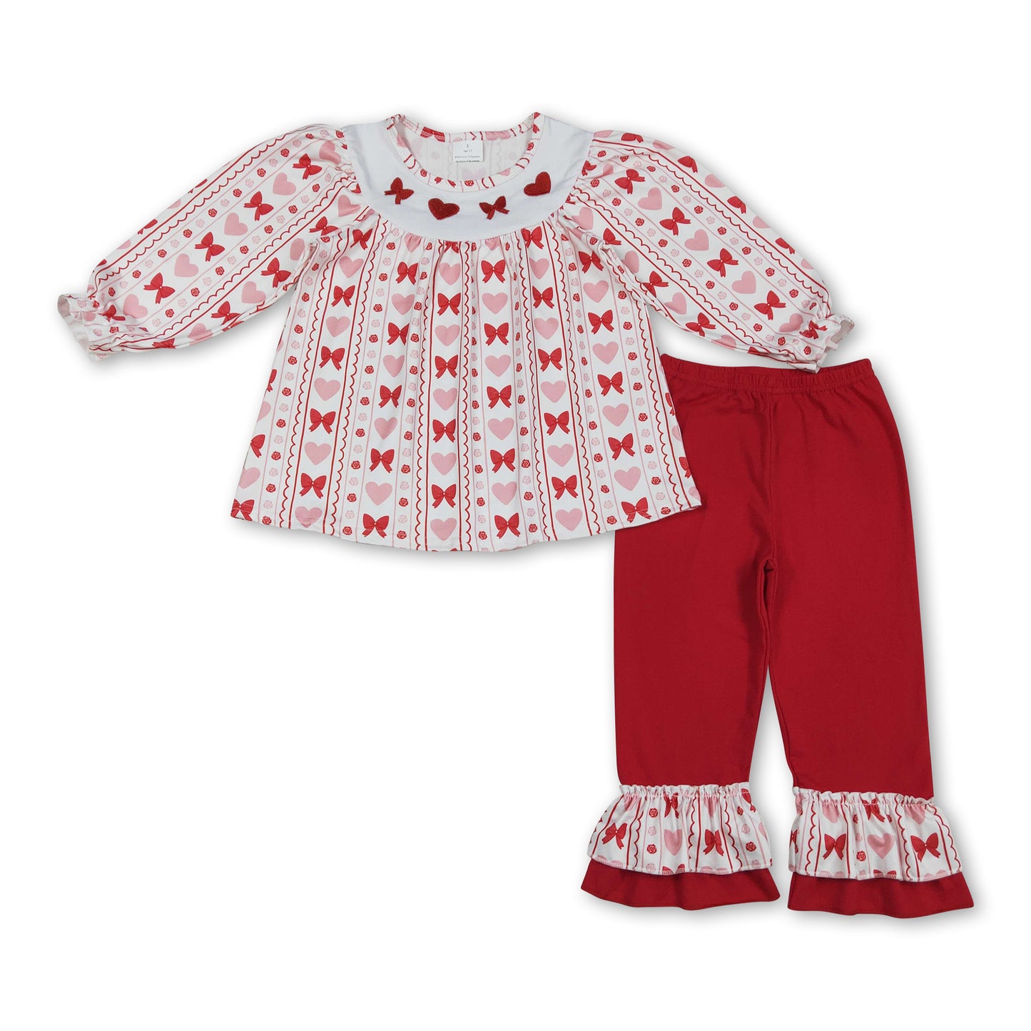 Heart bow tunic ruffle pants girls Valentine's outfits