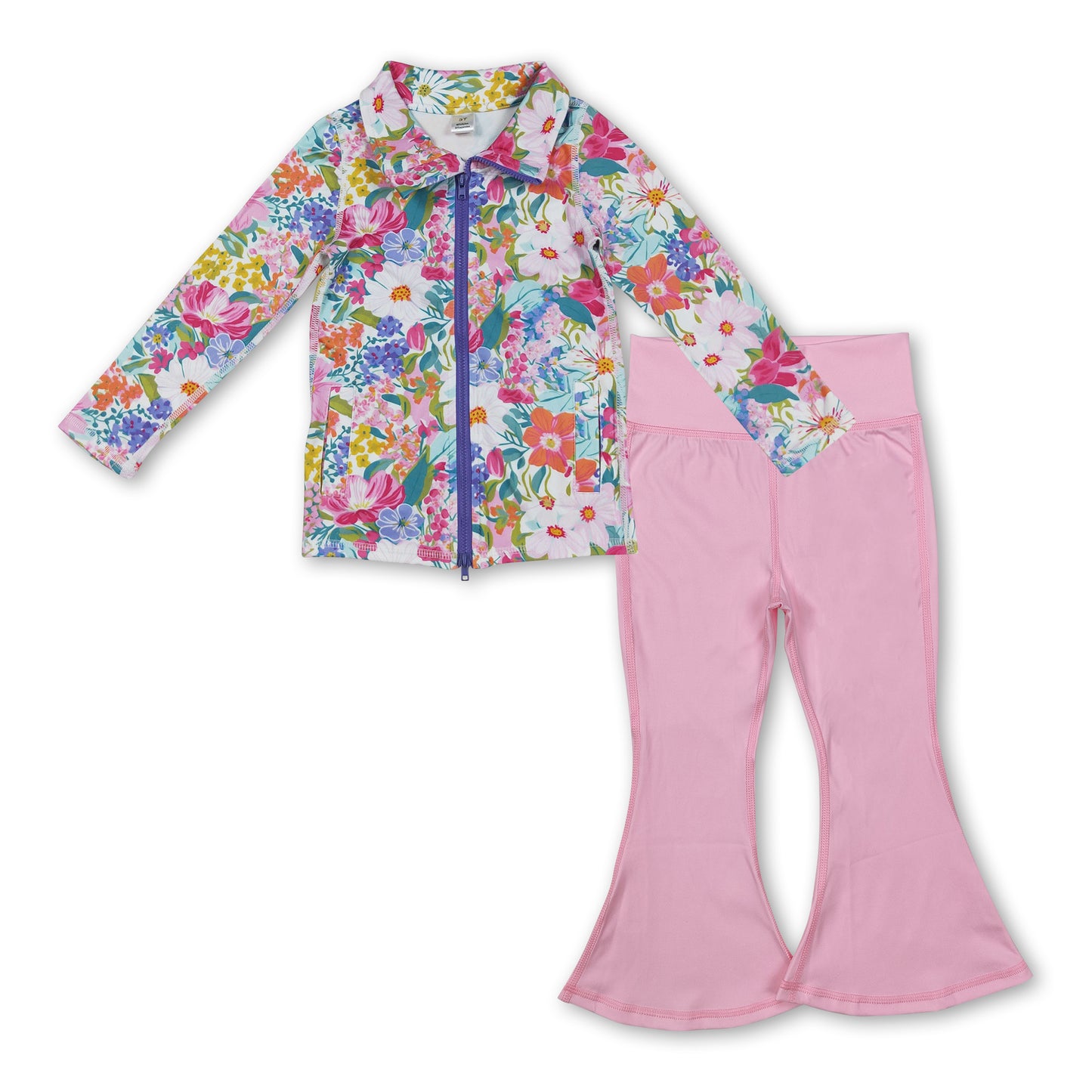 flowers zip jacket light pink pants girls yoga clothes