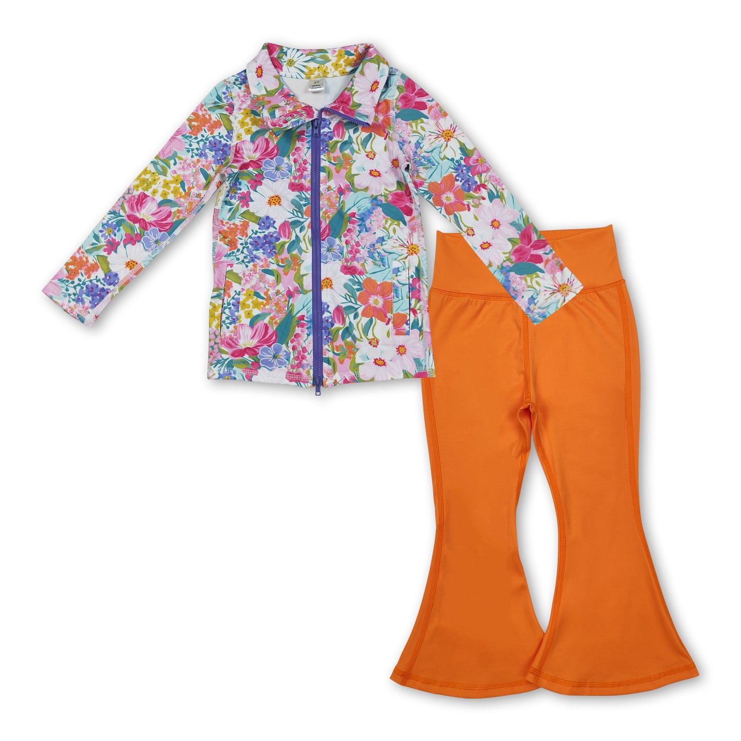 flowers zip jacket orange pants girls yoga clothes