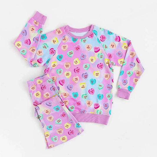 colorful heart print girls long sleeve valentine set
