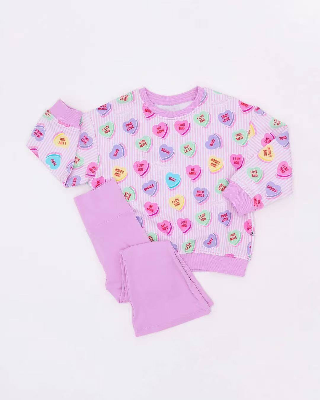 colorful heart stripe print girls long sleeve valentine set