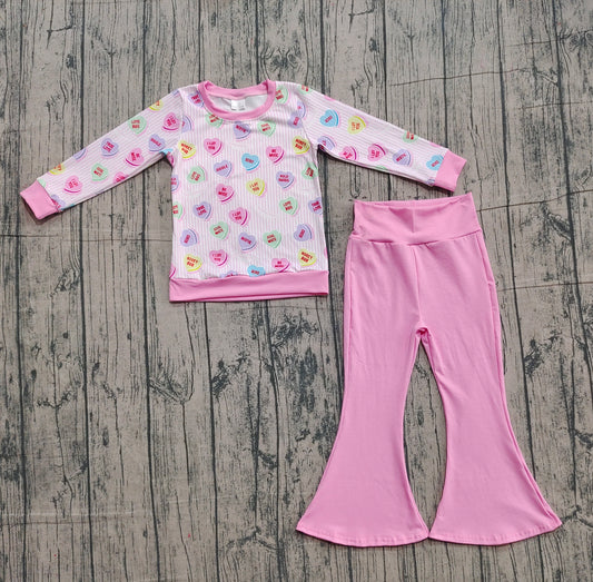 colorful heart stripe print girls long sleeve valentine set