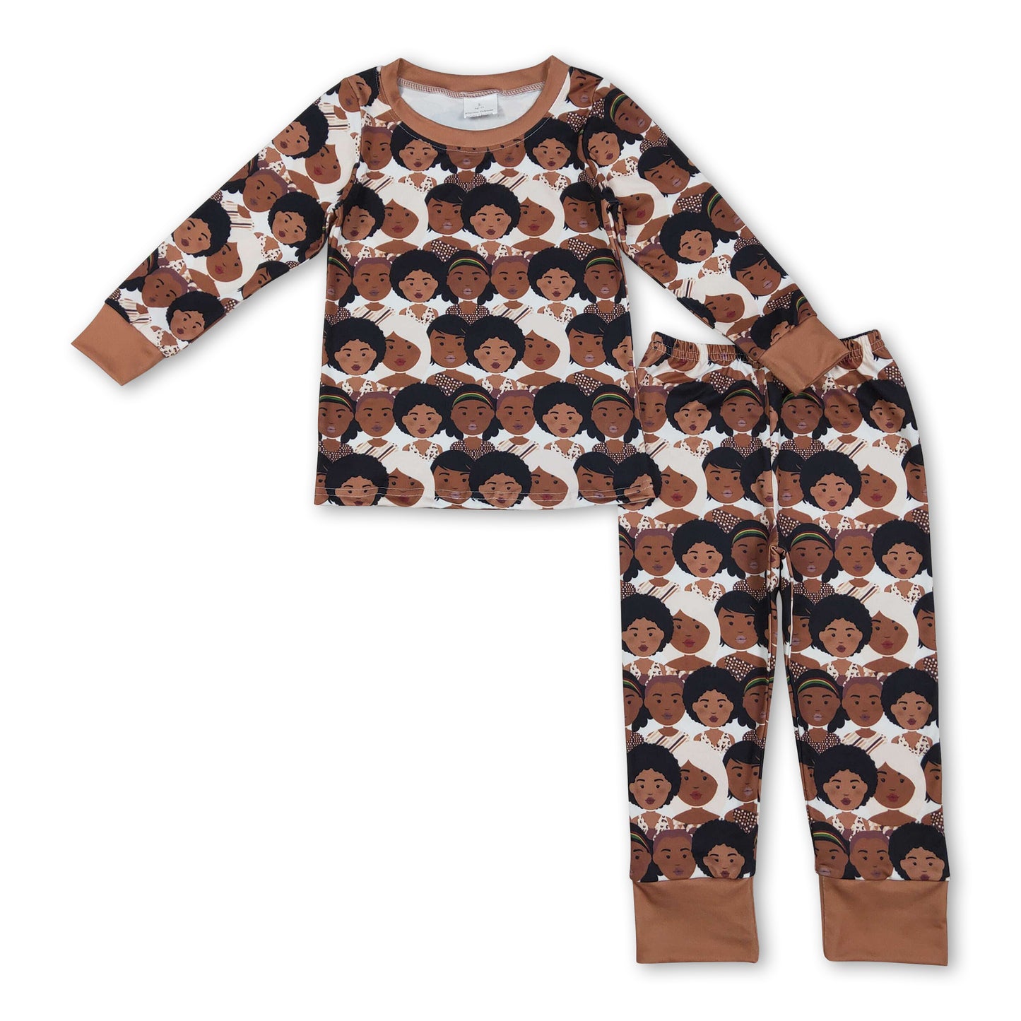 Brown long sleeves black history girls pajamas set