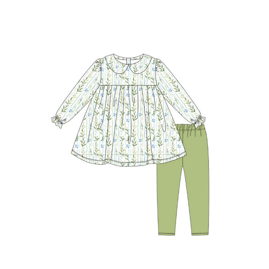 light green flowersgirl long sleeve set