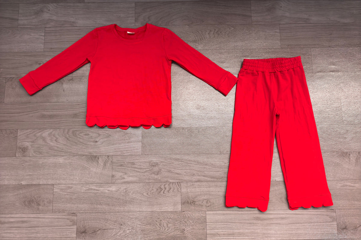red solid girl long sleeve pajamas set