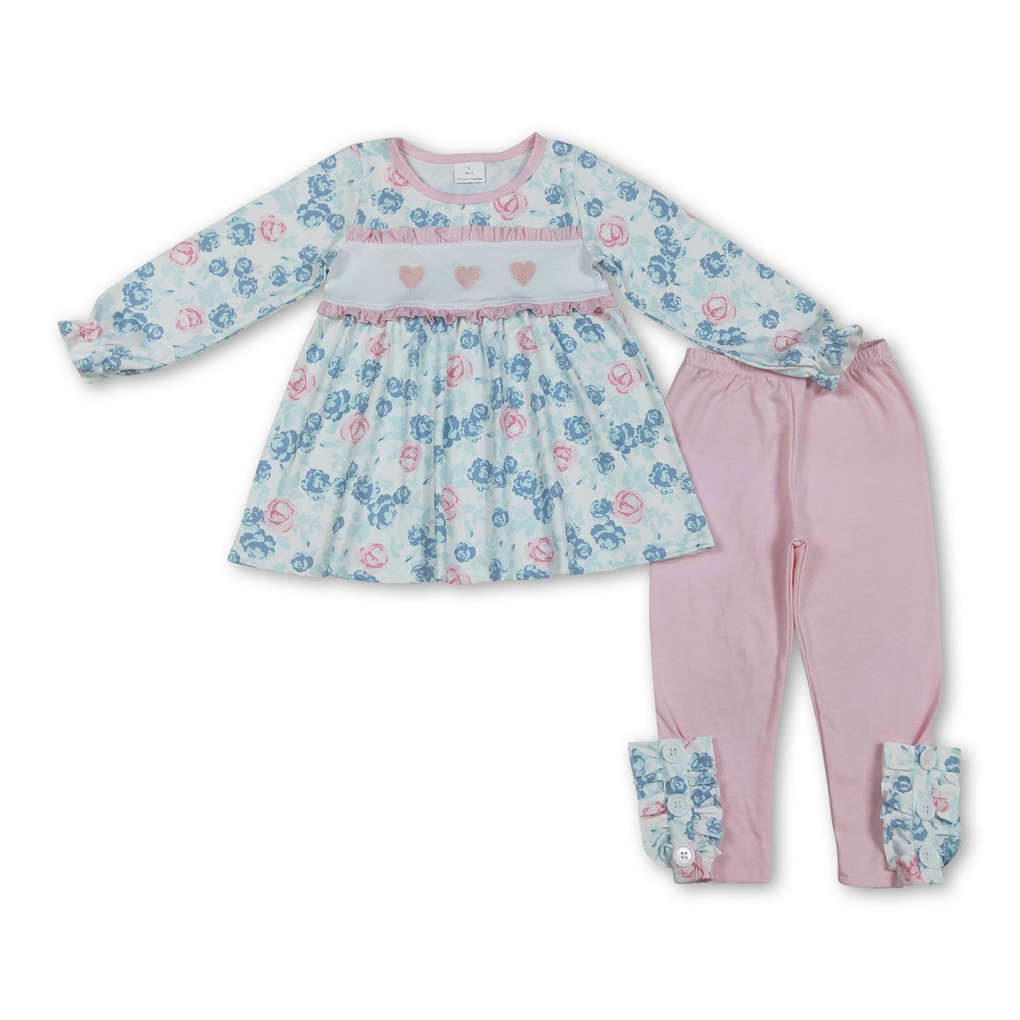 Flowers pink heart embroidery girl valentine's clothes