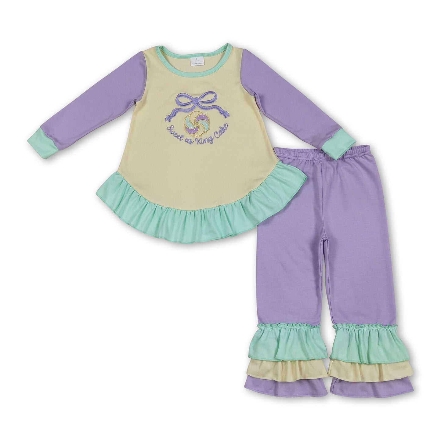 Donut bow ruffle top pants kids girls Mardi Gras outfits