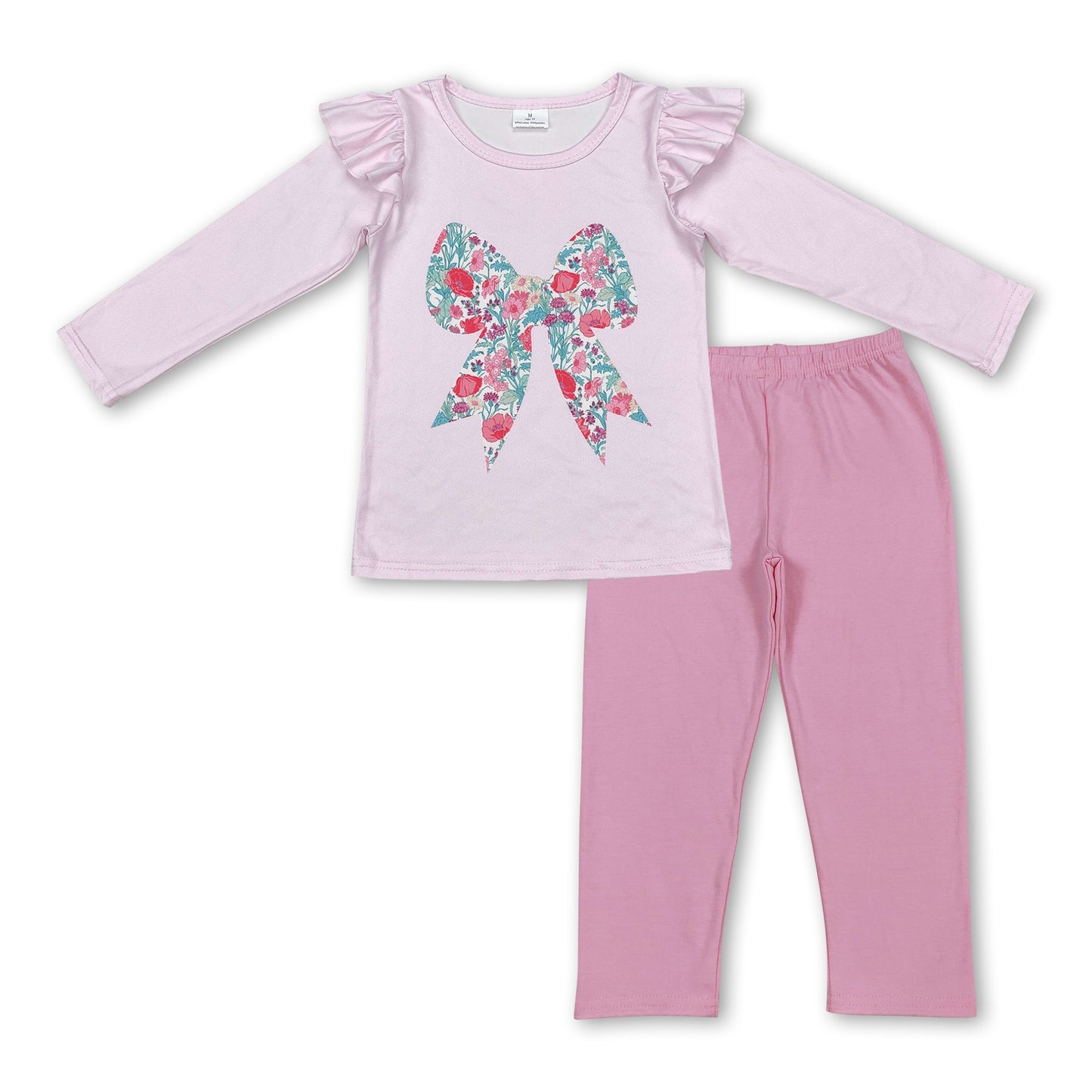 Pink floral bow top leggings kids girls clothing set