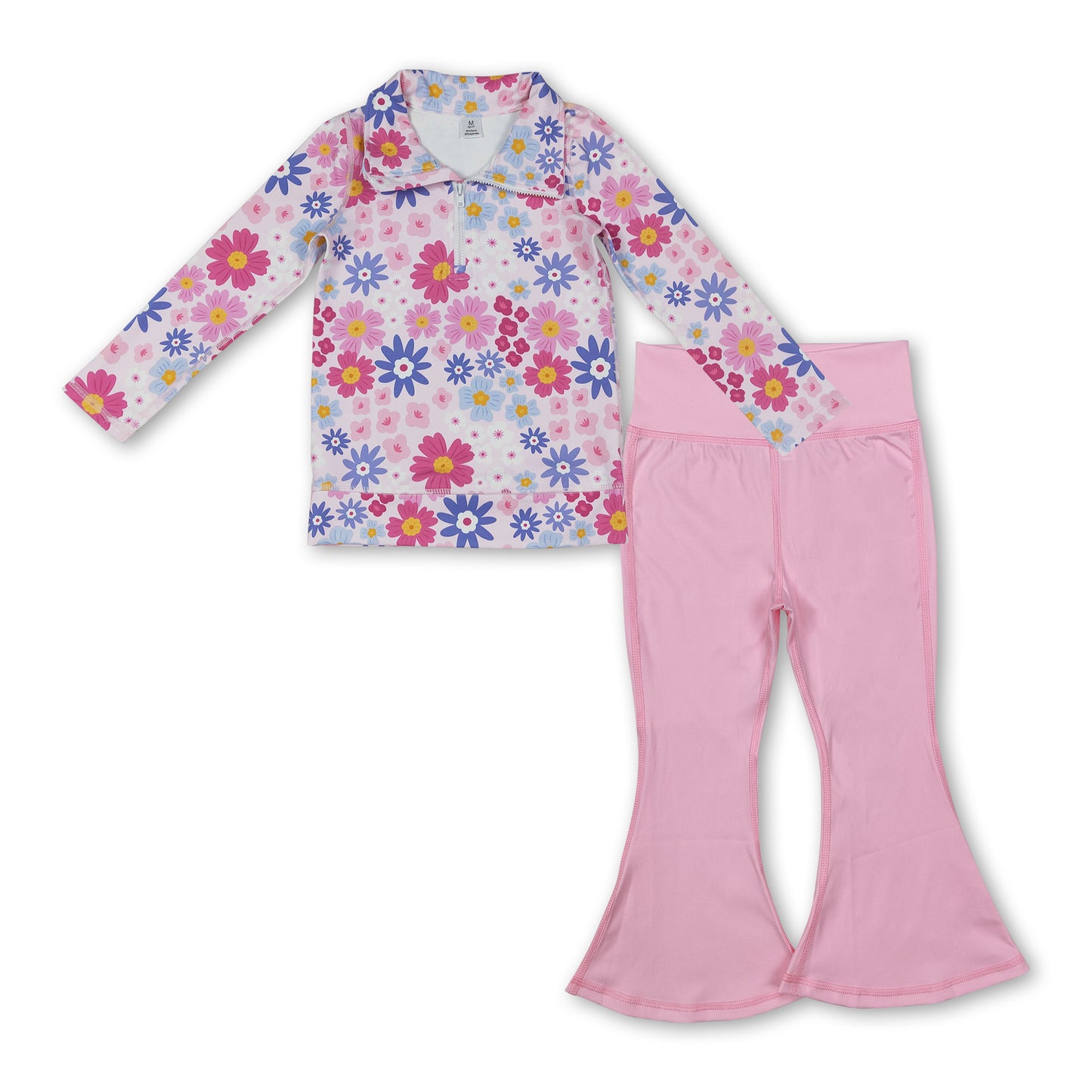 Floral zipper pullover pink pants girls active yoga set