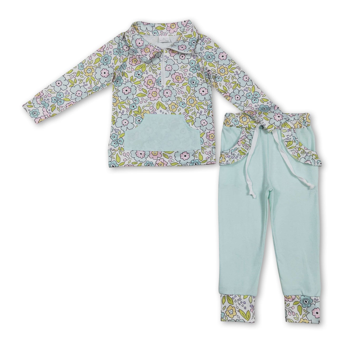 Floral pullover pockets mint pants girls outfits