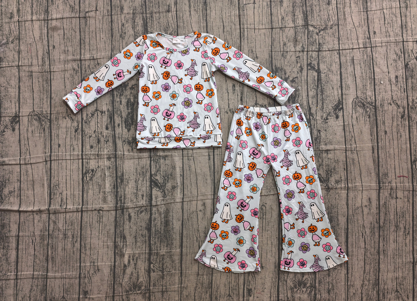 Ghost pumpkin smile top pants girls Halloween outfit