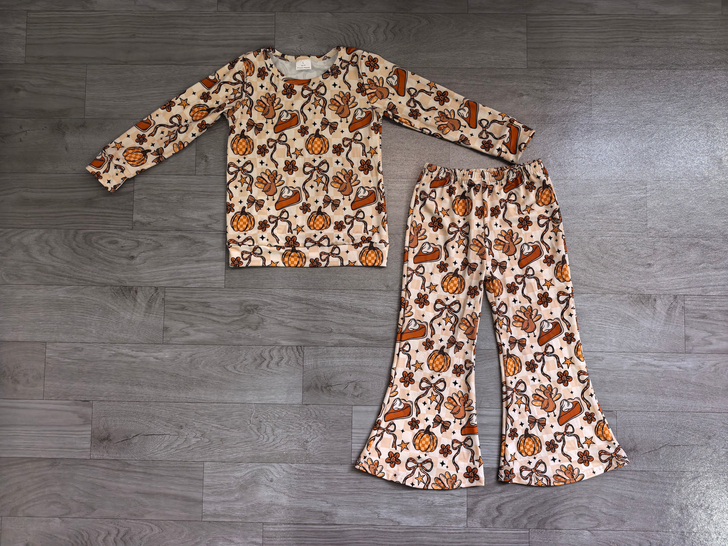 Pumpkin pie bow turkey top pants girls Thanksgiving outfits