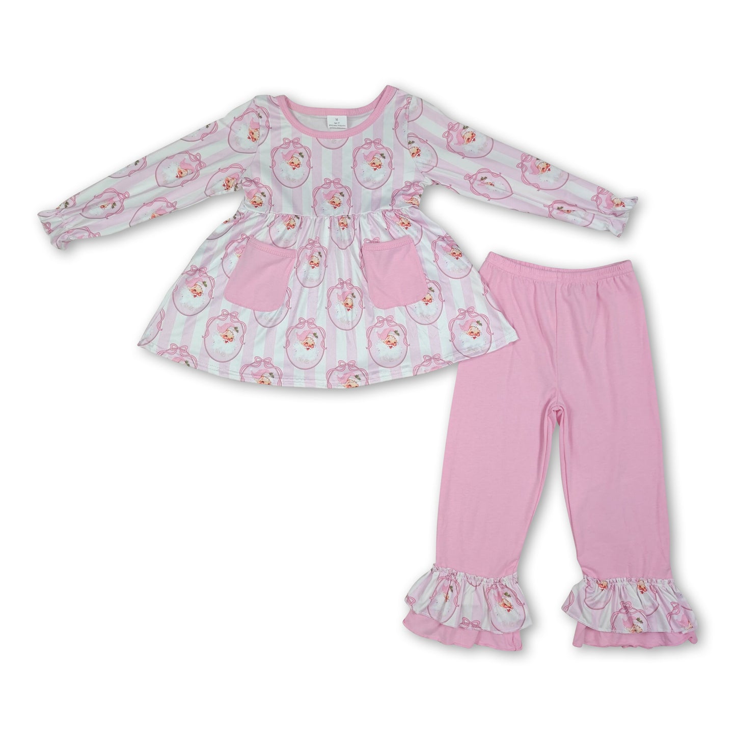 Pink stripe santa bow tunic pants kids girls Christmas outfits