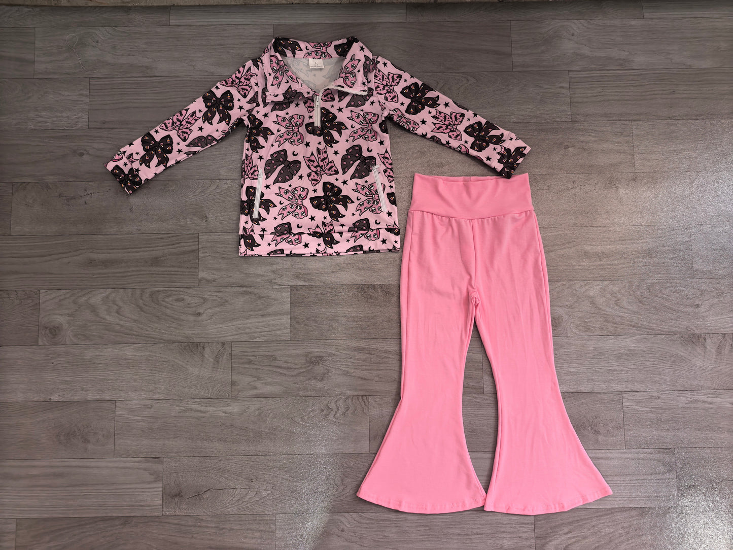 Bat skull bow pullover pink pants girls Halloween set