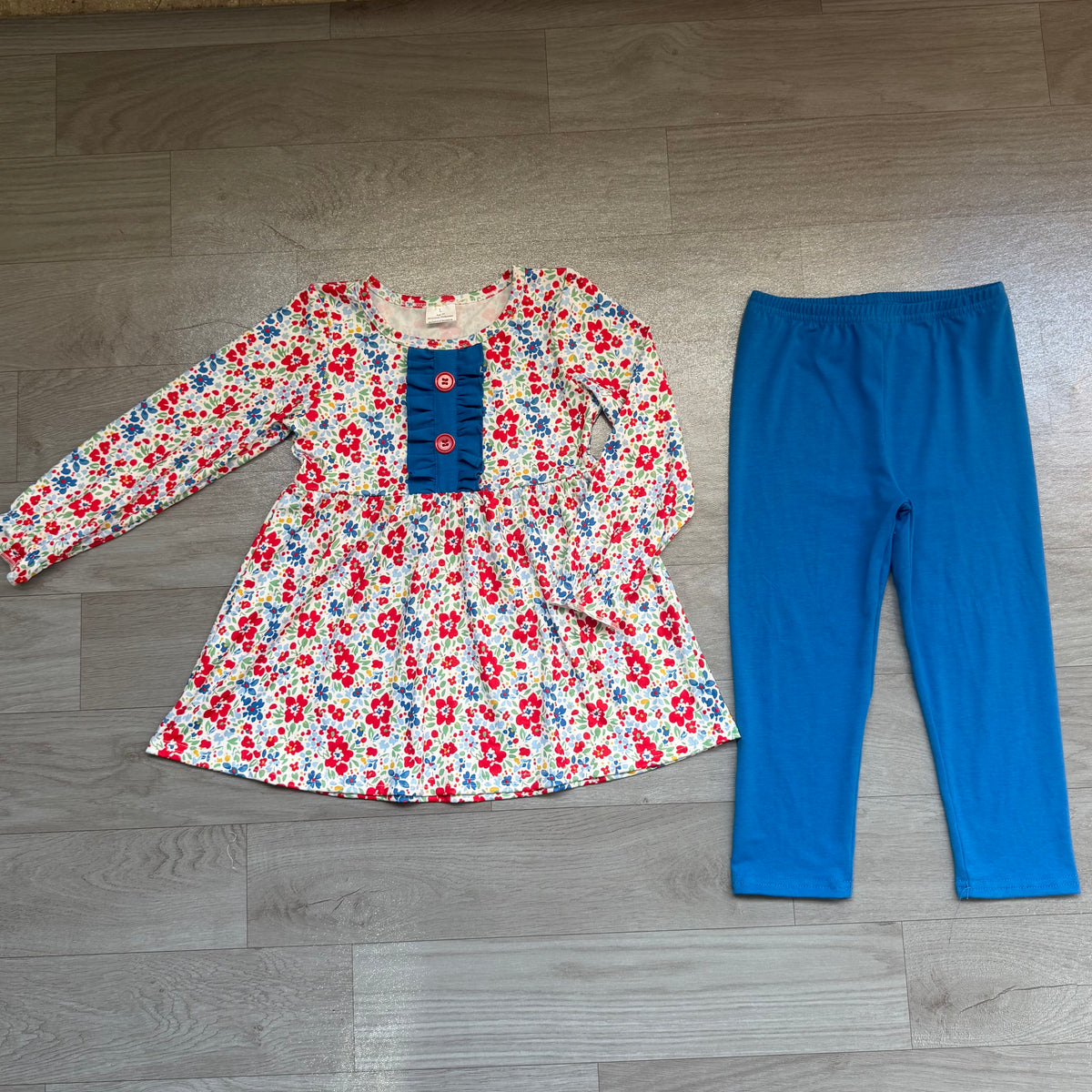 Blue red floral tunic leggings kids girls outfits