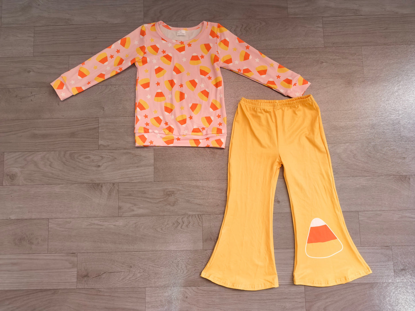 Long sleeves candy corn top pants girls Halloween outfit