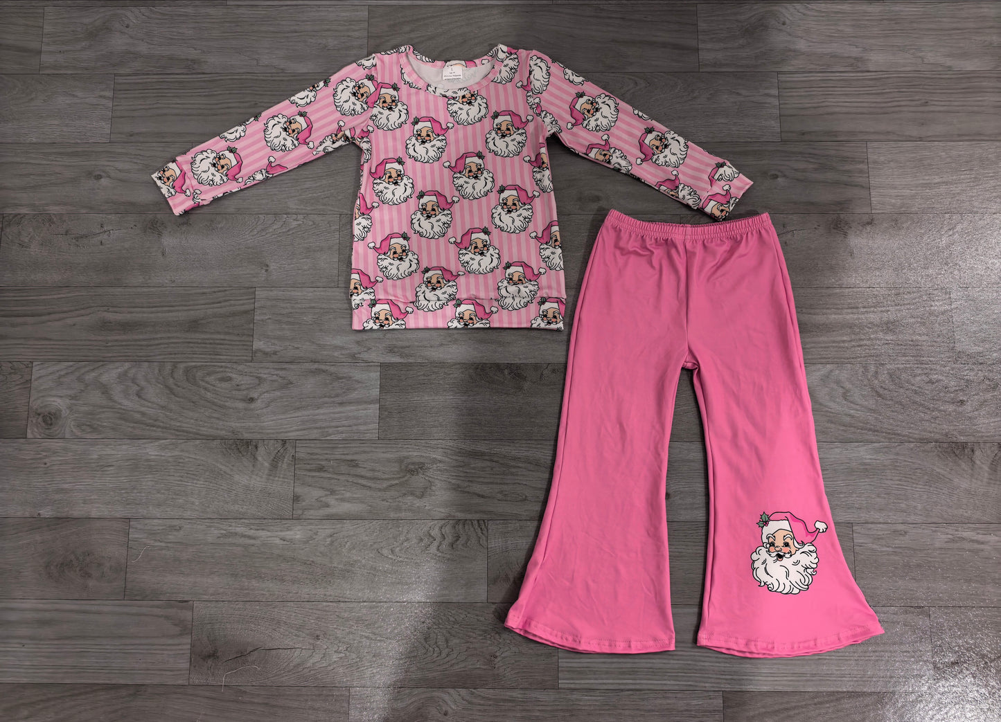 Pink stripe santa top pants girls Christmas outfits
