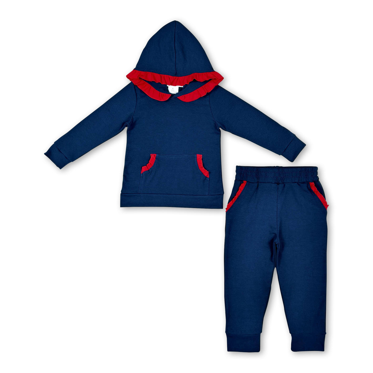 Red ruffle navy hoodie pants kids girls outfits