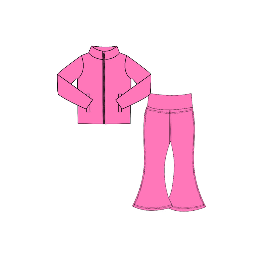 Long sleeves hot pink green zip jacket pants girls yoga clothes
