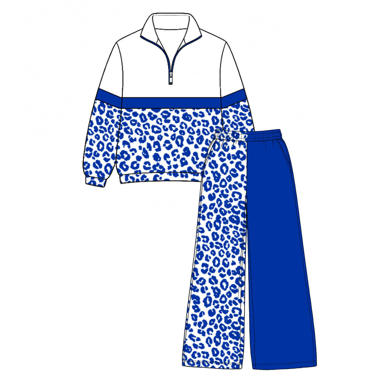 U K blue leopard pullover pants girls team outfits