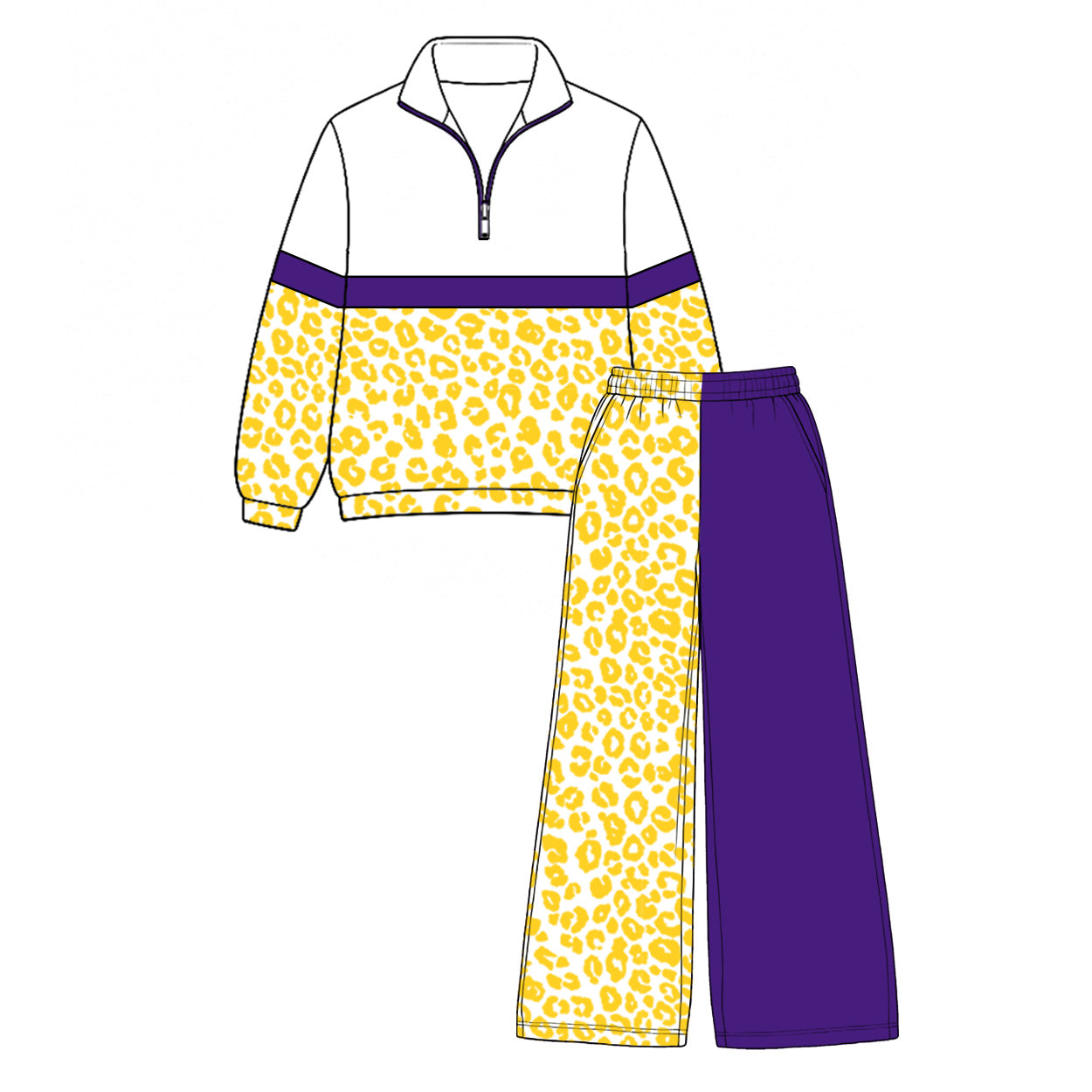 Yellow leopard purple pullover pants girls team outfits