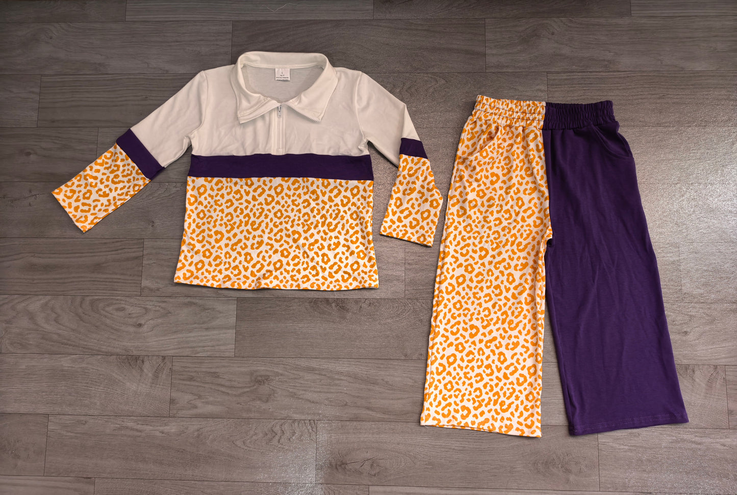 Yellow leopard purple pullover pants girls team outfits