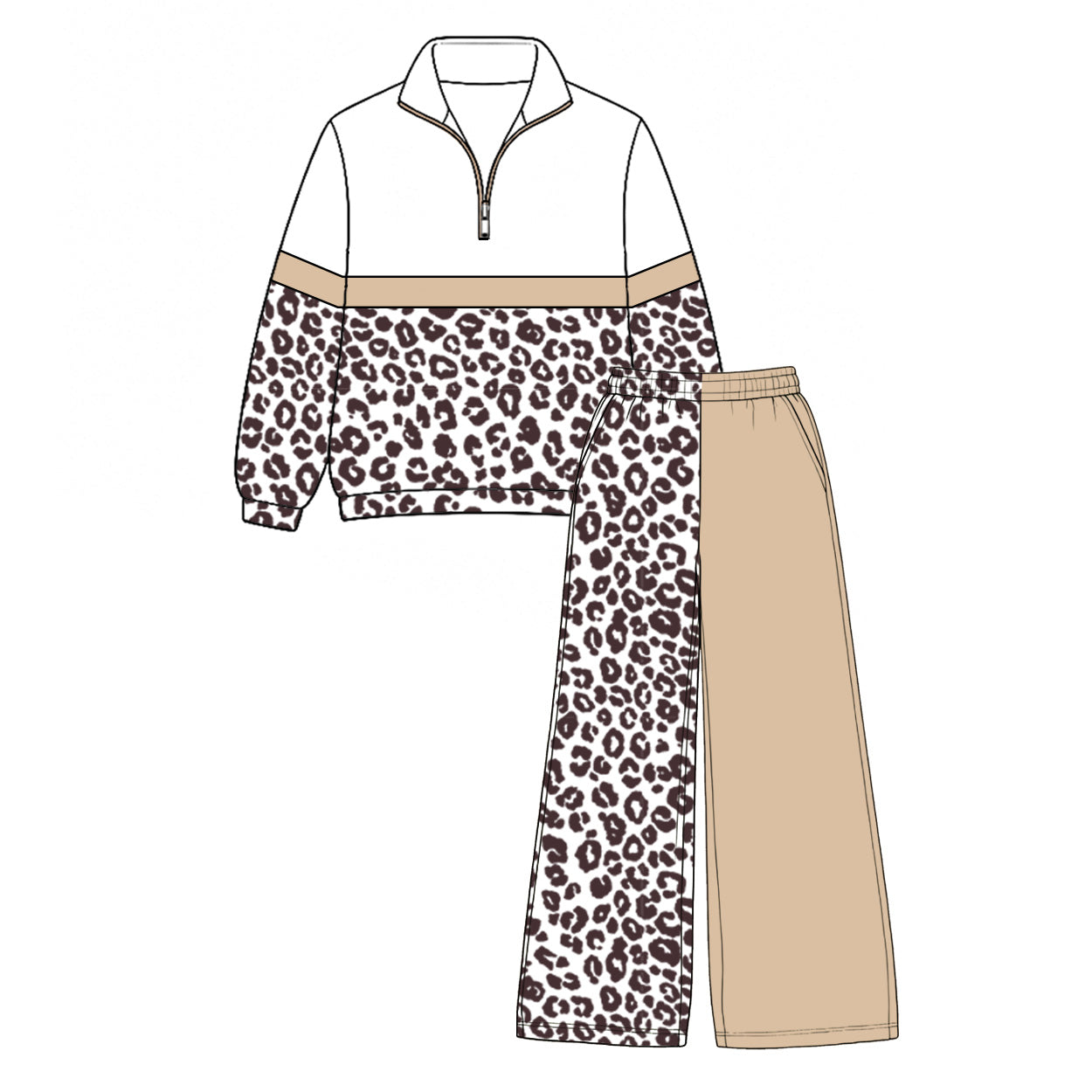 Long sleeves leopard khaki pullover pants girls outfits