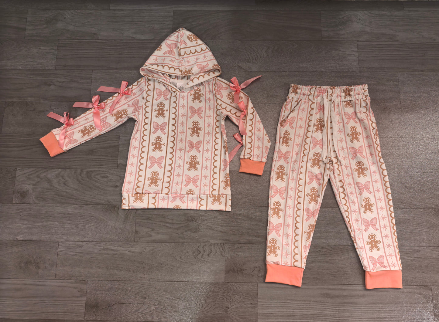 Gingerbread bow hoodie pants girls Christmas outfits